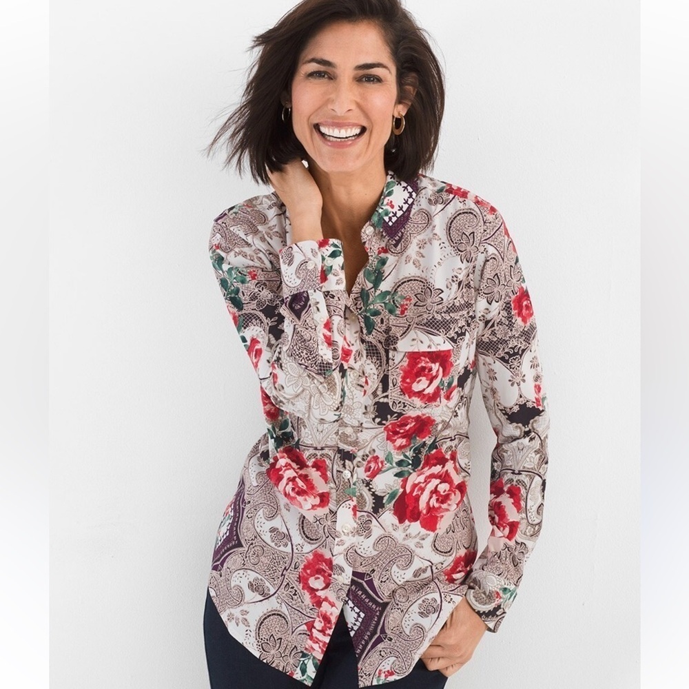 Chico's Silky Soft Mixed- Floral Print Shirt